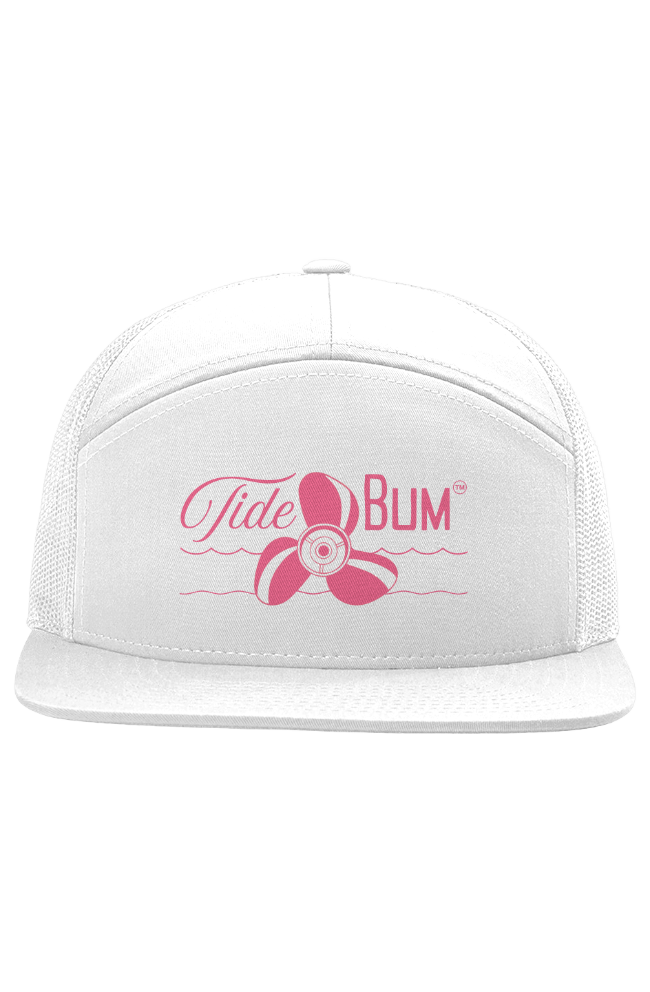 TideBum Pink Logo no border Seven Panel Trucker hat