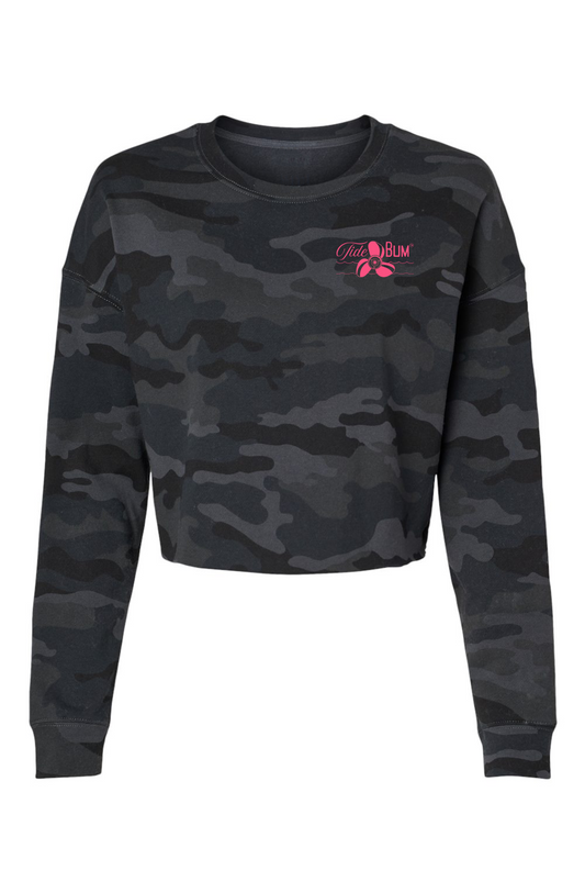 TideBum Pink Logo Lightweight Camo Cropped Crew