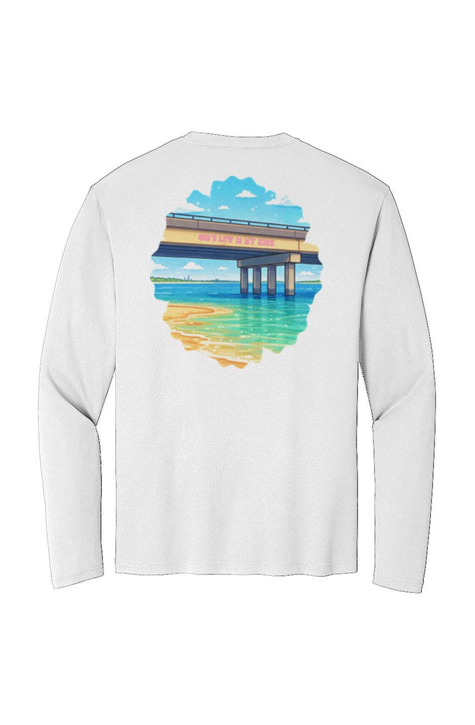 TideBum Pink Logo Bridge Sport Tek Long Sleeve Tee