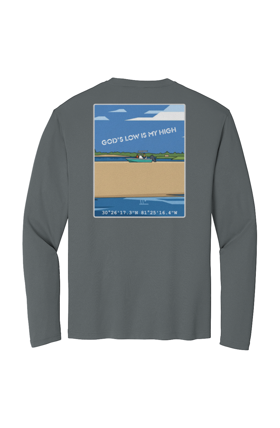 TideBum Grey Logo God Beached Boat Sport Tek Long Sleeve Tee