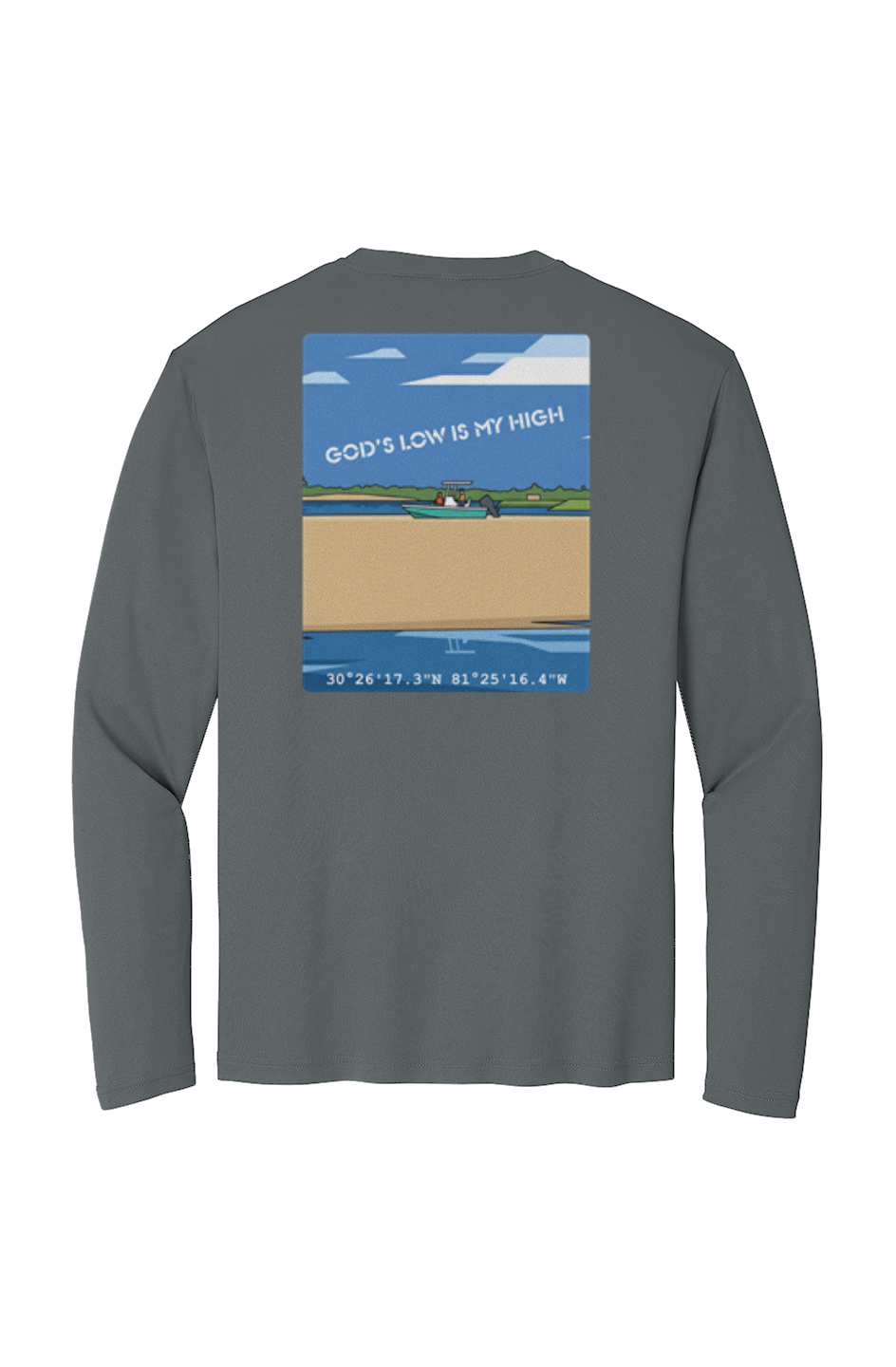 TideBum Godbeachedboat grey noframe Sport Tek Long Sleeve Tee